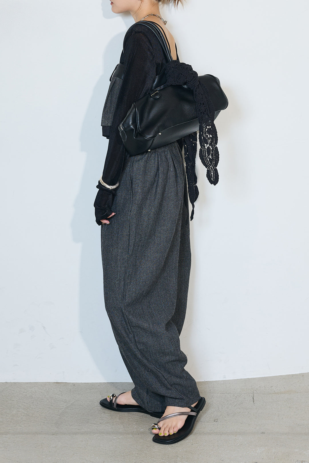 【155cmモデル着用】[SET]バリアスパターンビスチェ+ヘリンボーンタックパンツ(2set)