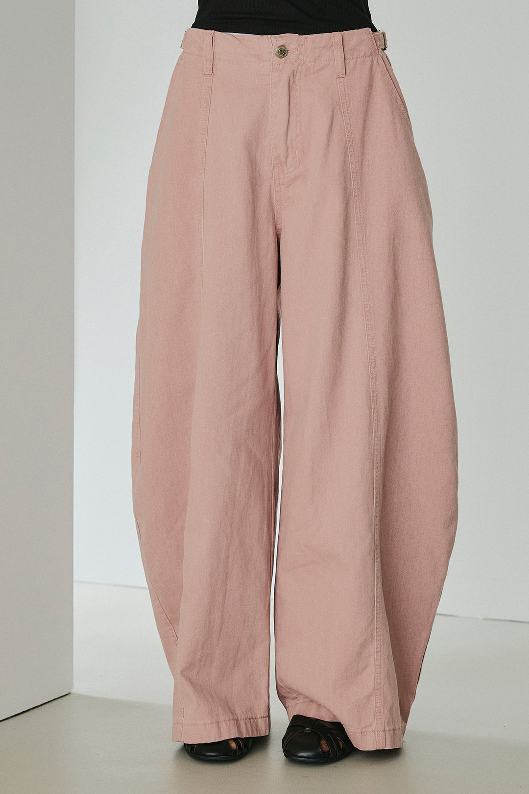 [SET]ボーダーニットポロシャツ+サイドベルトカーブワイドパンツ(2set)