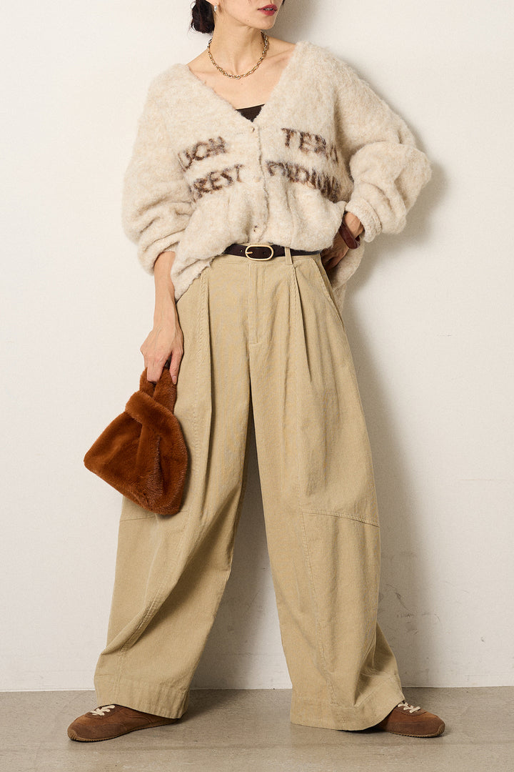 [SET]ウール混透かしロゴニットカーディガン+タック入りコーデュロイワイドパンツ(2set)