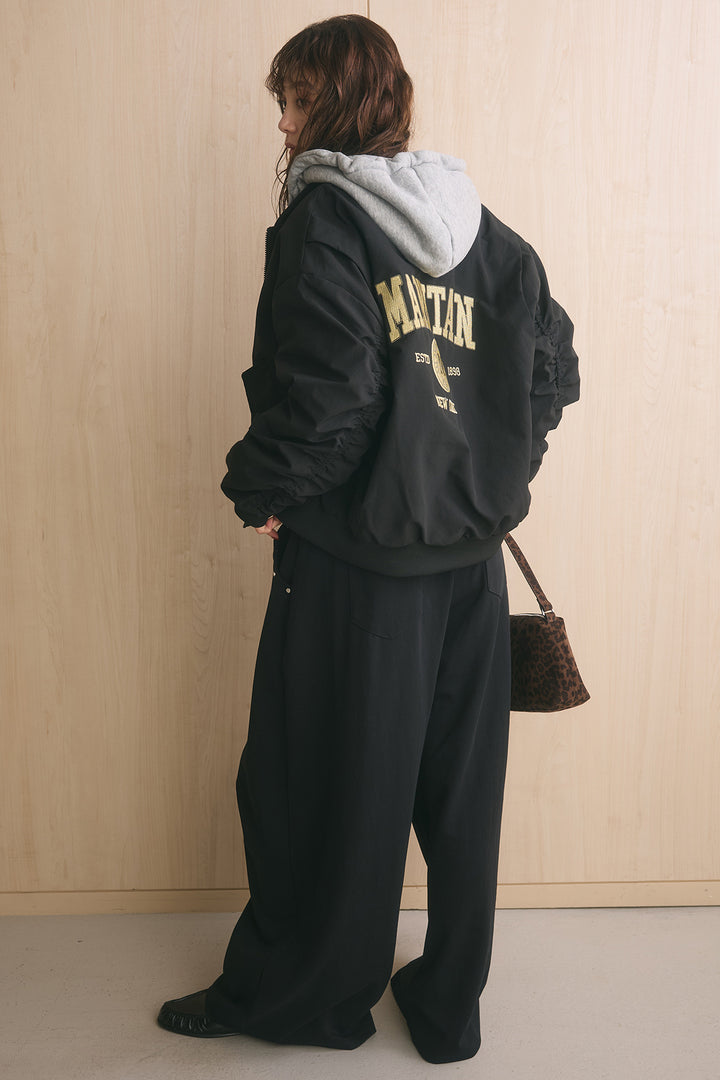 [SET]カレッジロゴフーディーブルゾン+スタッズ付きニーサイドタックスウェットパンツ(2set)