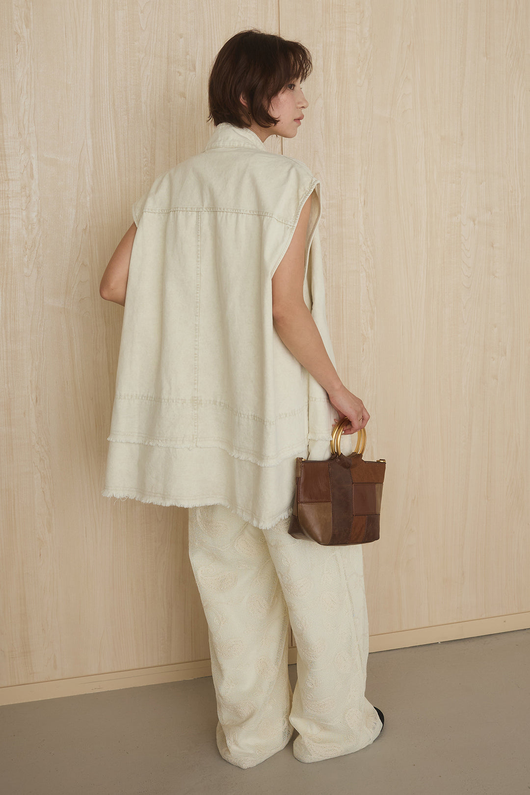 [SET]ケミカルデニムヘムカットオフジレ+レースサロペット(2set)