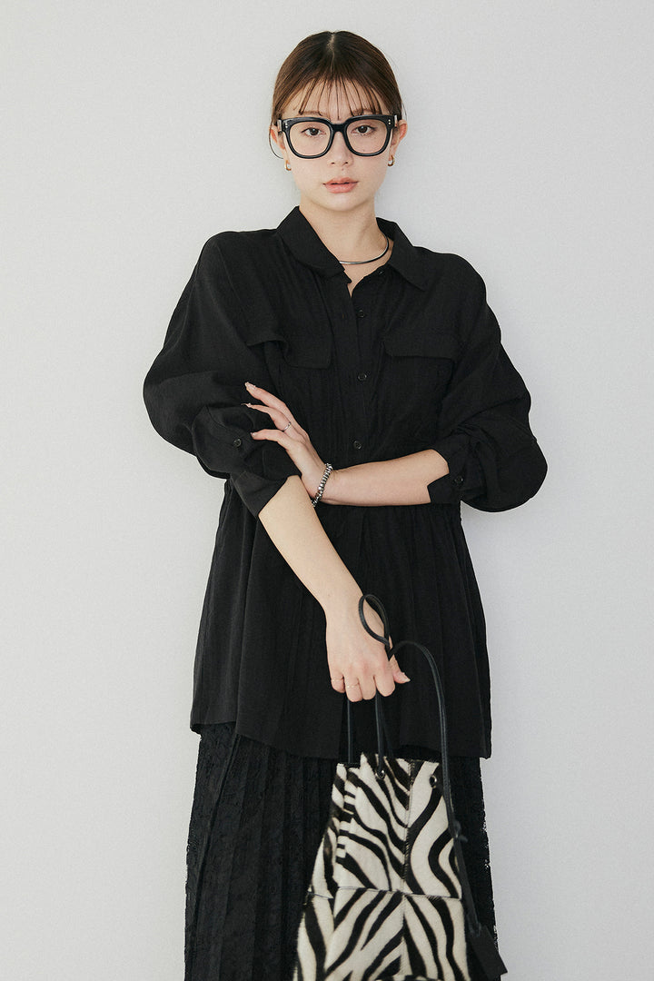 [SET]リネンブレンドシアーサファリシャツ+リラックスプリーツスカート(2set)