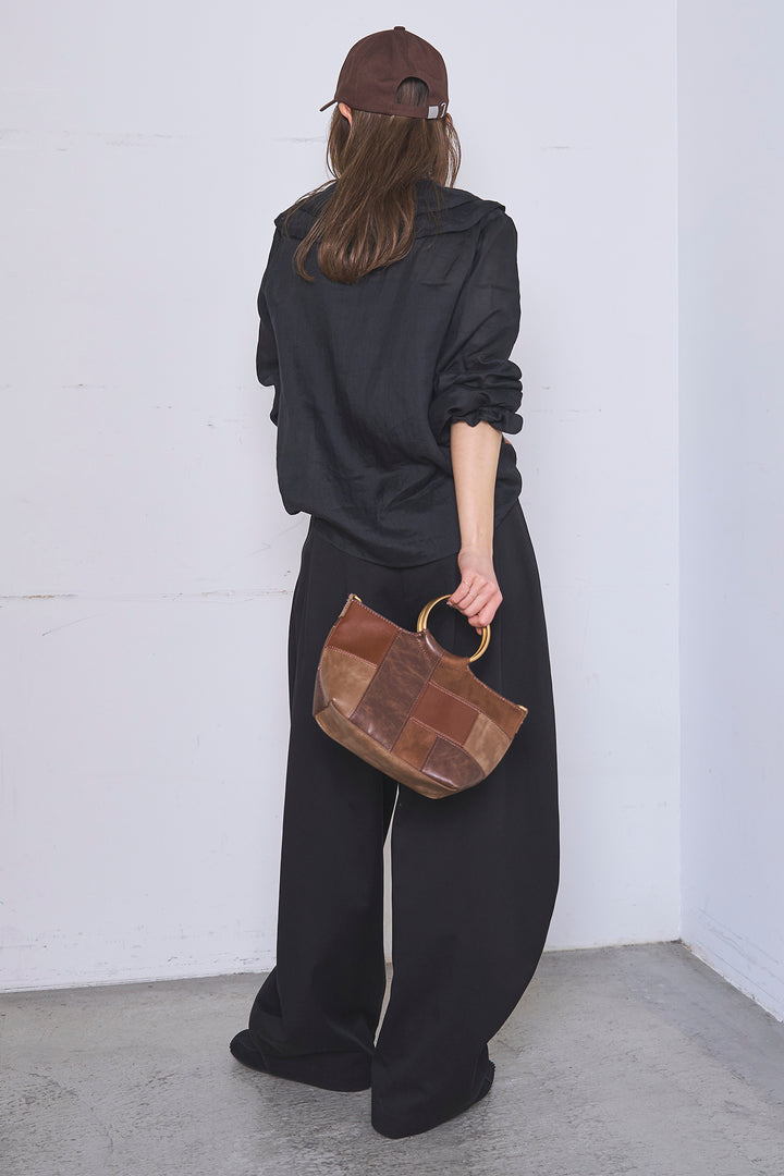 [SET]フリルボタンブラウス+紐ベルト付きカーブワイドパンツ(2set)