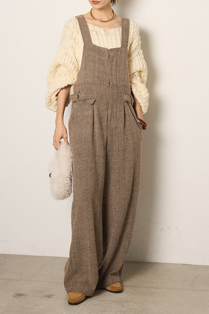 [SET]チャンキースラブニットクロップドプルオーバー+クラシックヘリンボーンサロペット(2set)