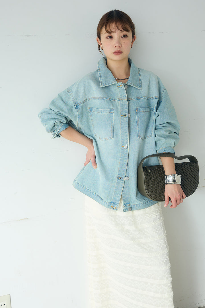 [SET]デニムオーバーサイズジャケット+ジャガードカットソータイトスカート(2set)