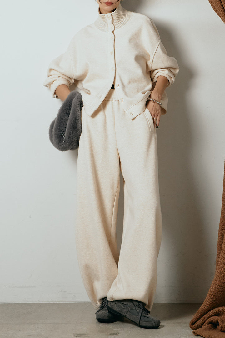 [SET]リブスタンドネックボタントップスSETUP