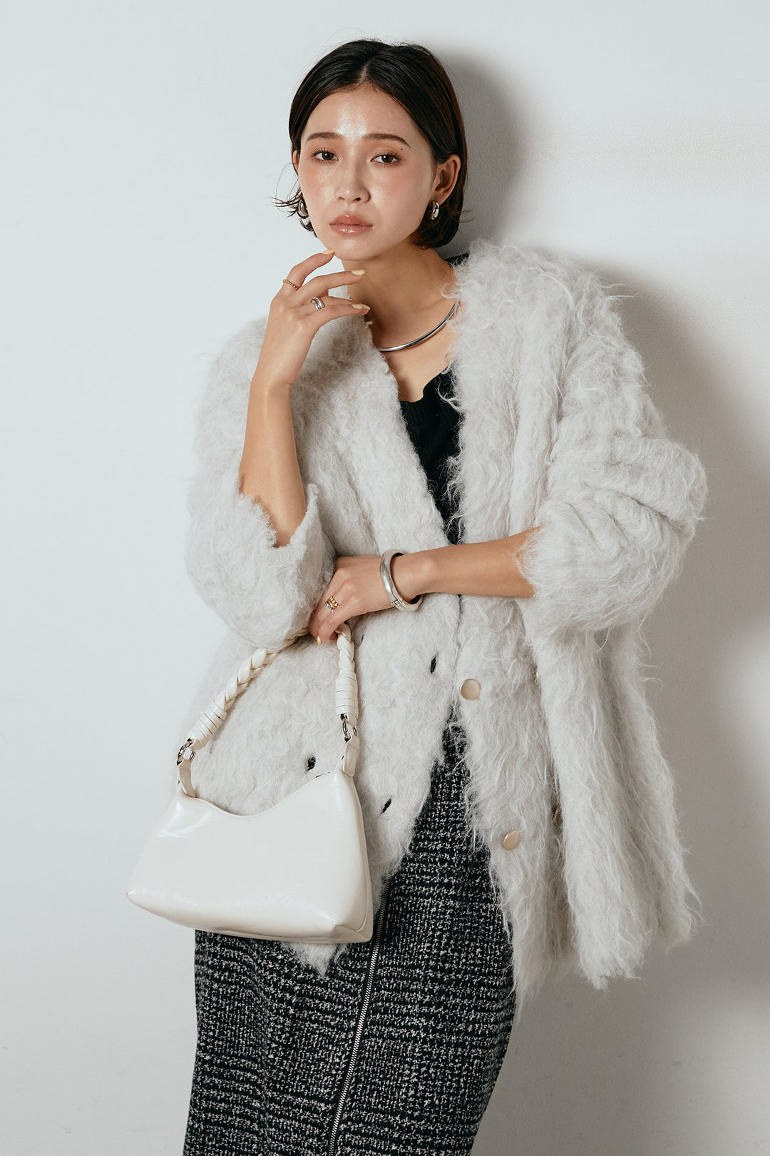 ウェーブシャギーニットジャケット