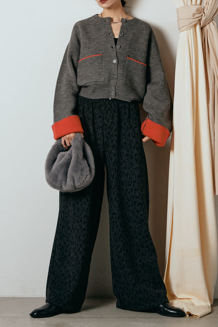 [SET]アルパカタッチダブルフェイスカーディガン+レオパードジャガードニットパンツ(2set)