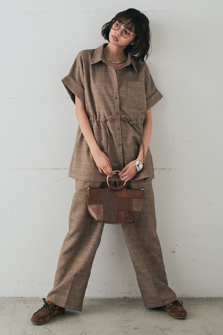 [SET]ツイードウエストドロストシャツ+ツイードタックパンツ(2set)
