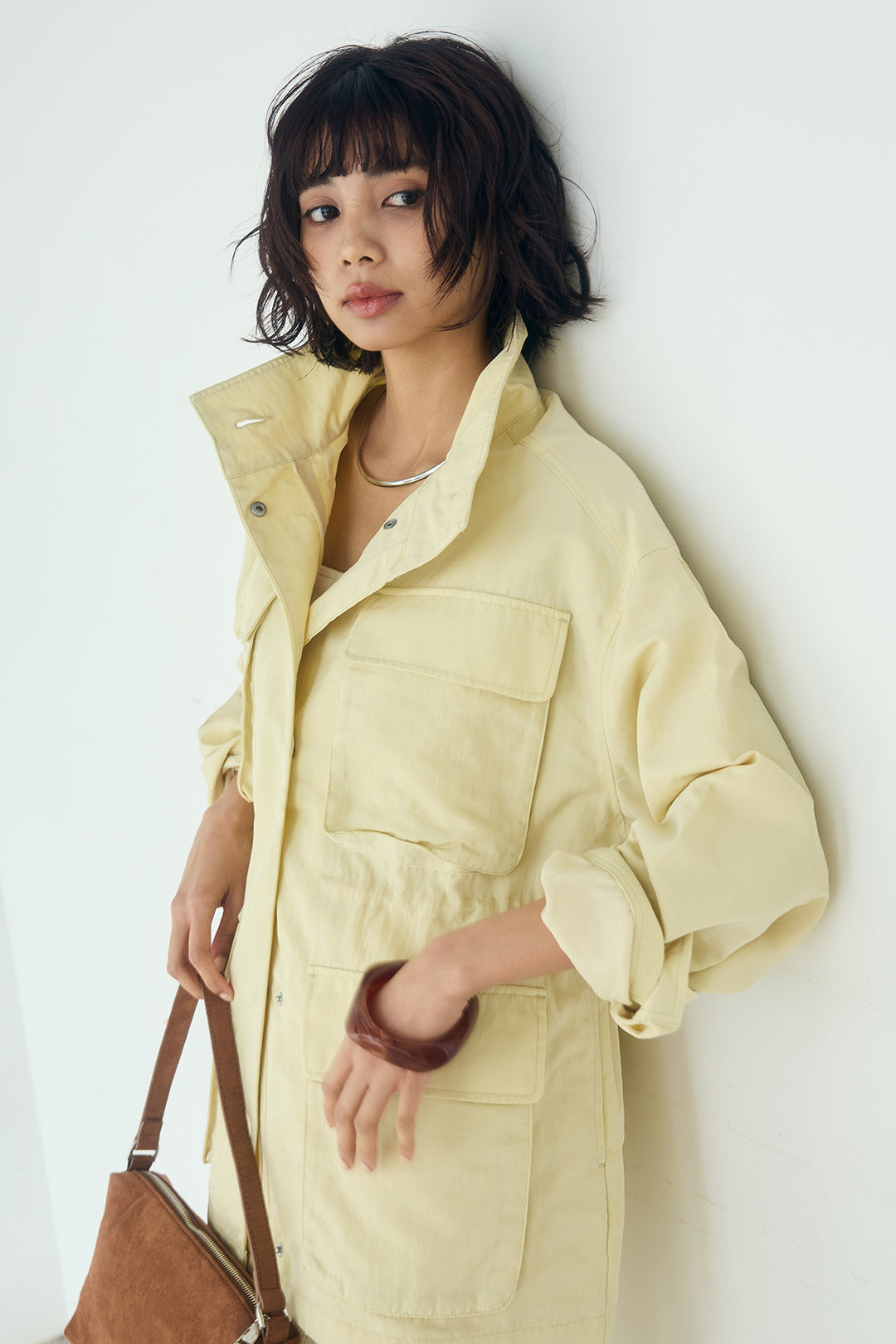 [SET]ナイロンツイルフィールドジャケット+ジャガードカットソータイトスカート(2set)