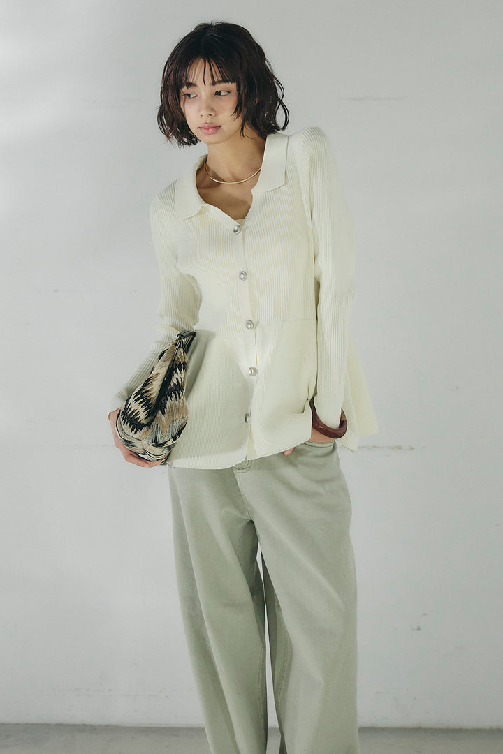 [SET]スキッパーペプラムニット+ウエスト裁ち切りデニムワイドパンツ(2set)