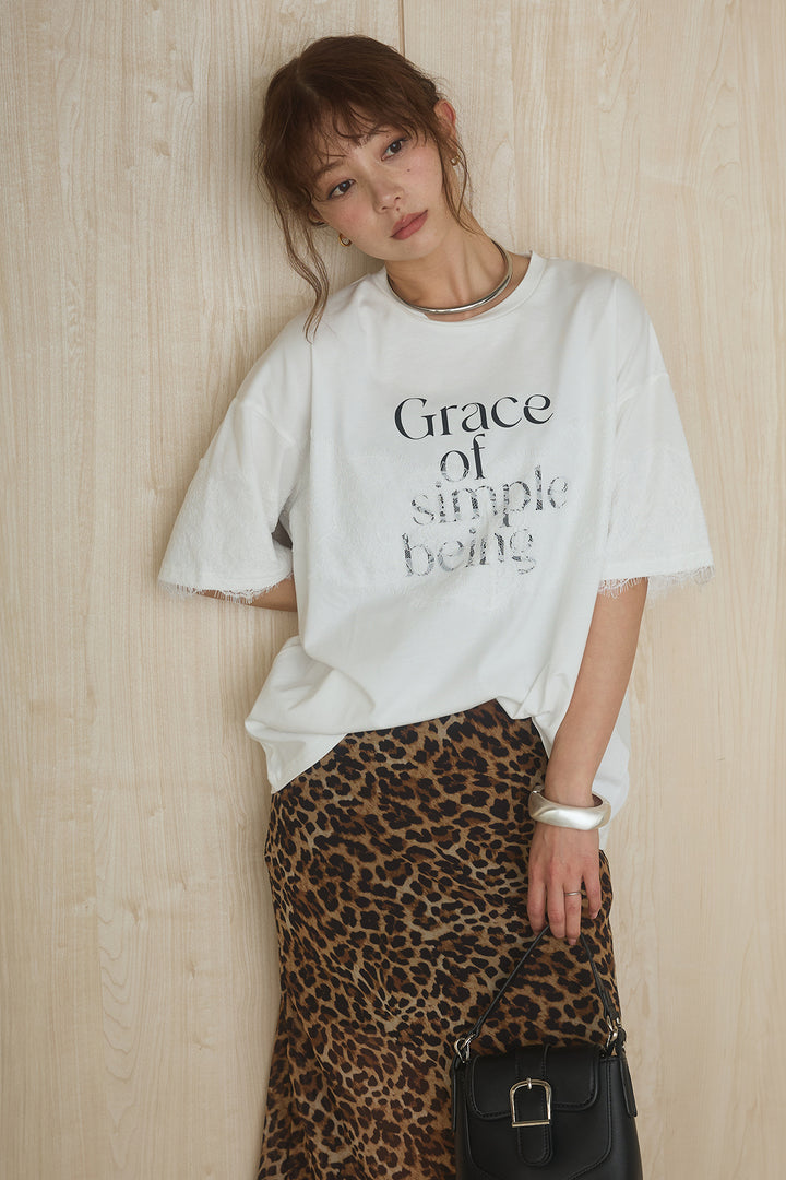 [SET]レースロゴプリントTシャツ+レオパード柄スカート(2set)