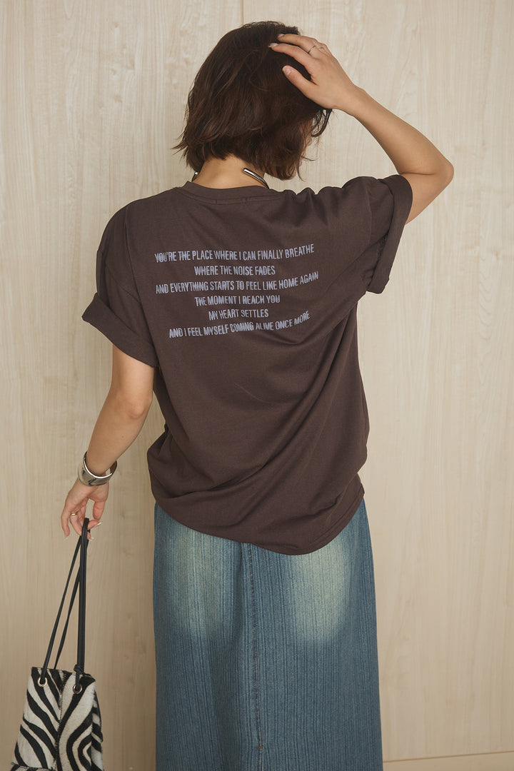 [SET]英字フロントロゴプリントTシャツ+ベルト付きデニムタイトスカート(2set)