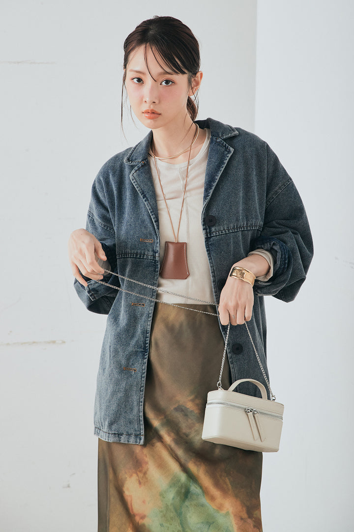 [SET]オーバーデニムジャケット+ニュアンス柄サテンスカート(2set)