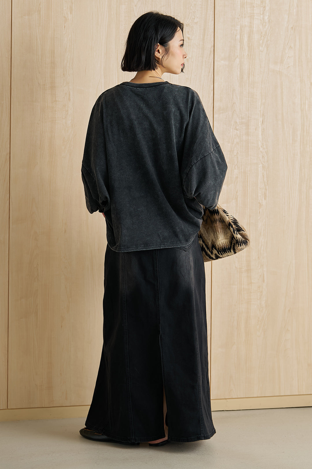 [SET]袖ボリュームHARTFORD刺繍Tシャツ+切替デニムロングスカート(2set)