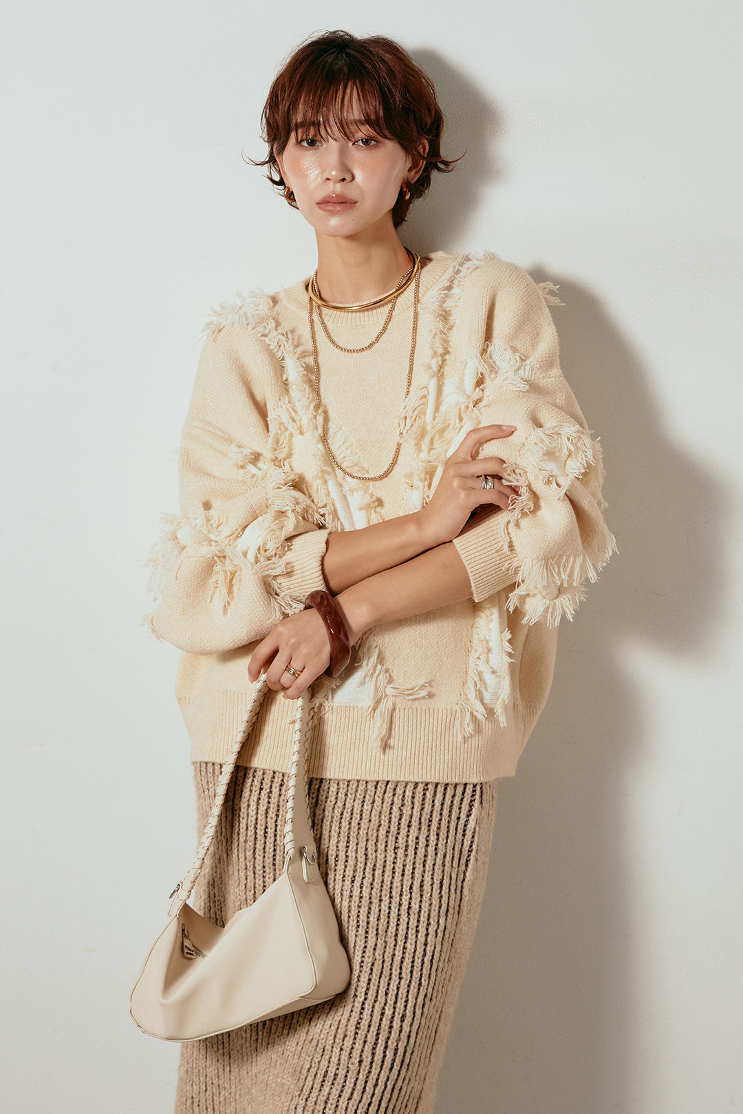 [SET]シャギージャガードニットトップス+アルパカタッチニットタイトスカート(2set)