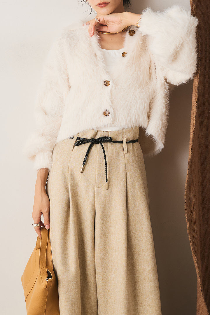 フェザーヤーン衿付きカーディガン