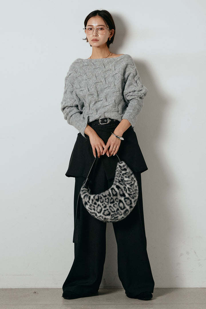 [SET]ボートネックニットトップス+ベルト付きウエストデザインパンツ(2set)