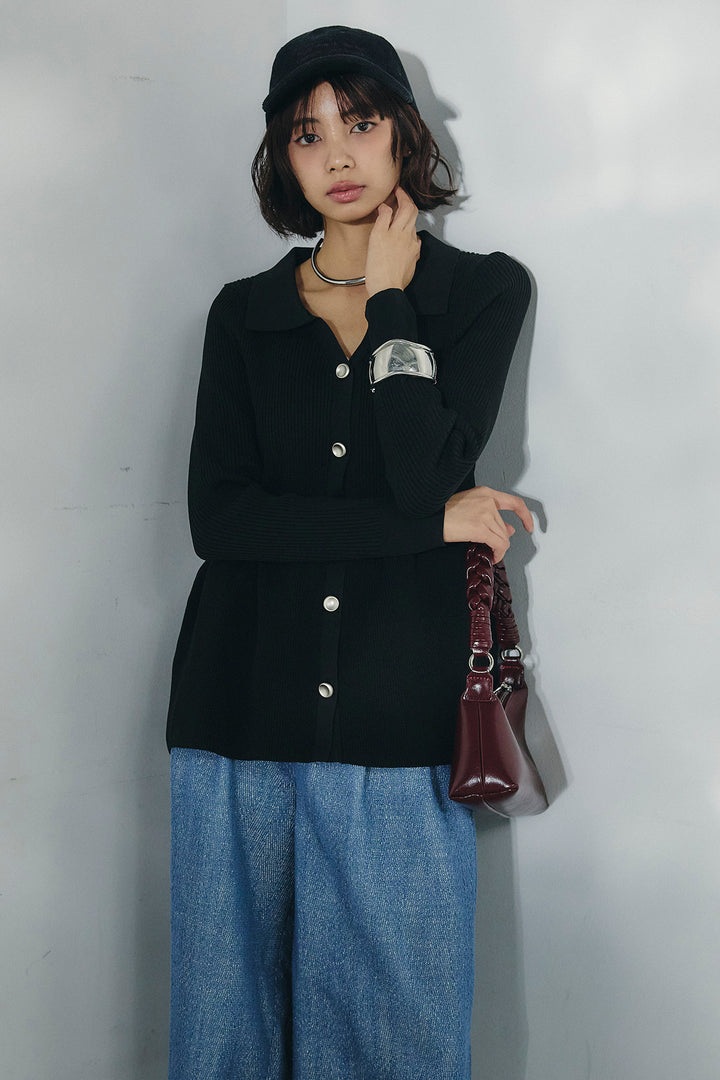 [SET]スキッパーペプラムニット+デニムライクヘリンボーンタックパンツ(2set)