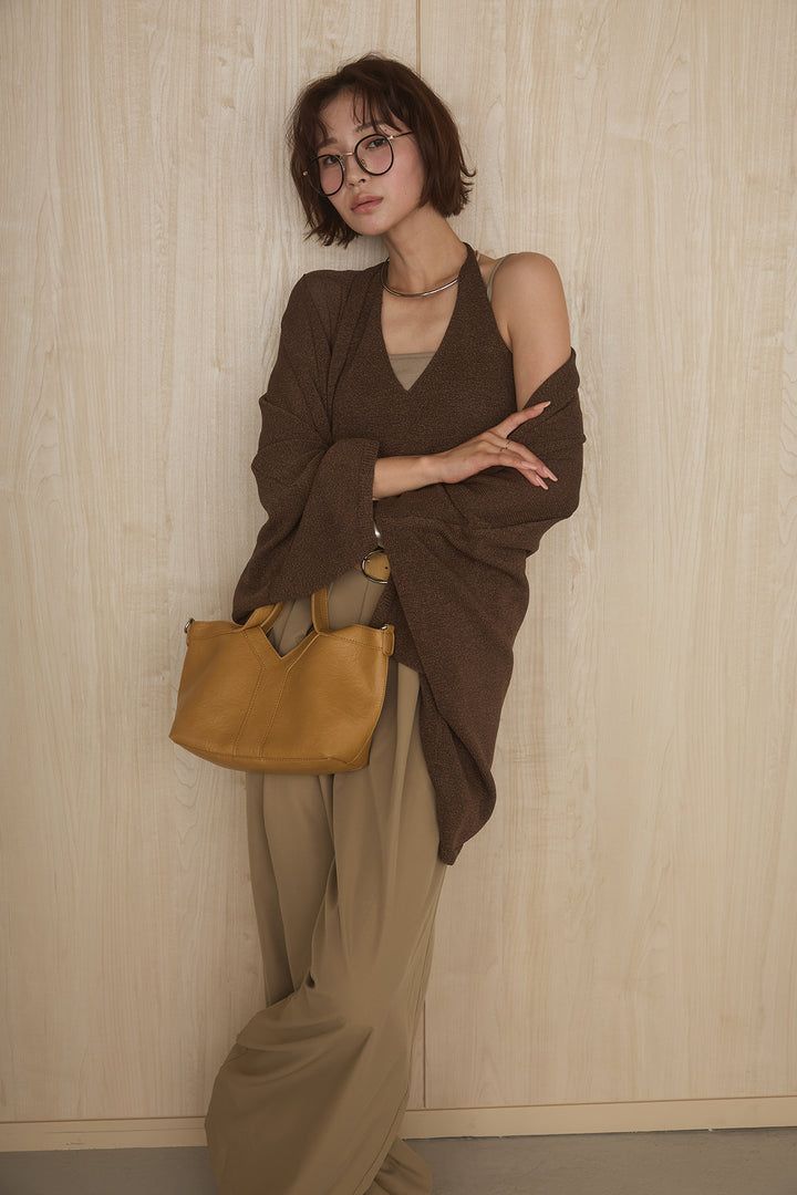 [SET]オーバードルマンカーディガン+ベルトループデザインハイウエストタックパンツ(2set)