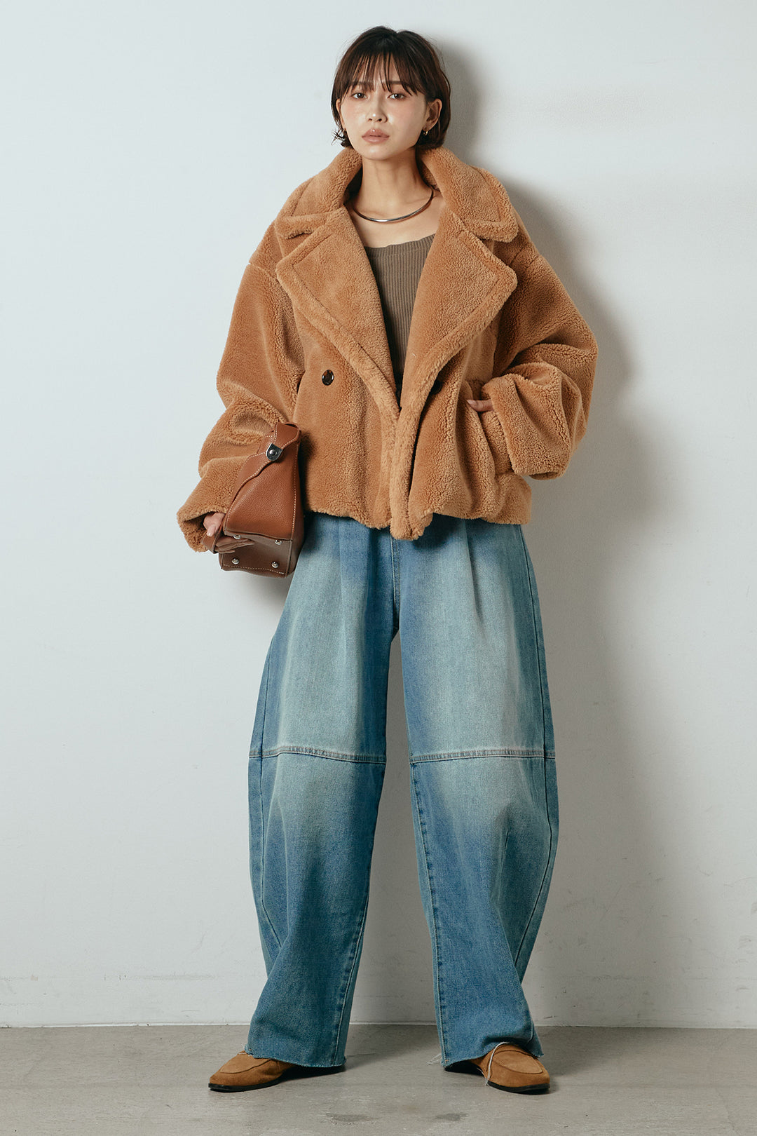 【2月中旬発送】
[SET]テディボアショートジャケット+加工デニムタックコクーンワイドパンツ(2set)