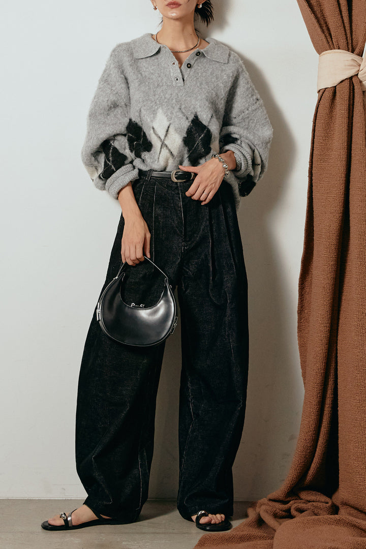 [SET]アーガイル柄ポロニットトップス+フロントタック入りコーデュロイパンツ(2set)