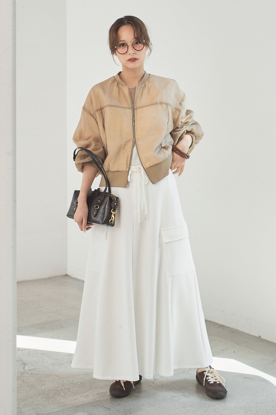 [SET]シアー×ポンチブルゾン+リラックススウェットスカート(2set)