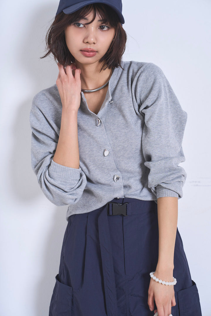 [SET]リサイクルポリニュアンス釦カーデ+撥水加工ナイロンスカート(2set)