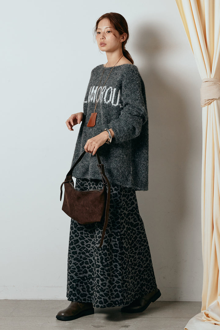 [SET]フロントロゴデザインニットトップス+レオパードロングスカート(2set)