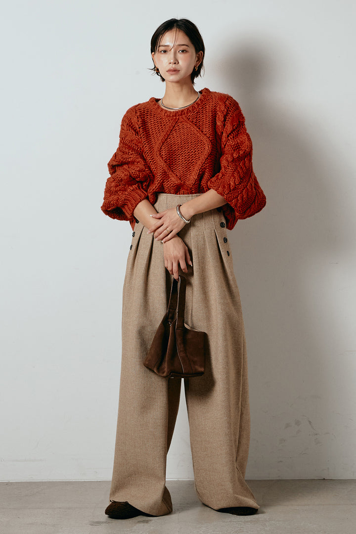 [SET]ロービングケーブルショート丈プルオーバー+サイドボタンツイードタックパンツ(2set)