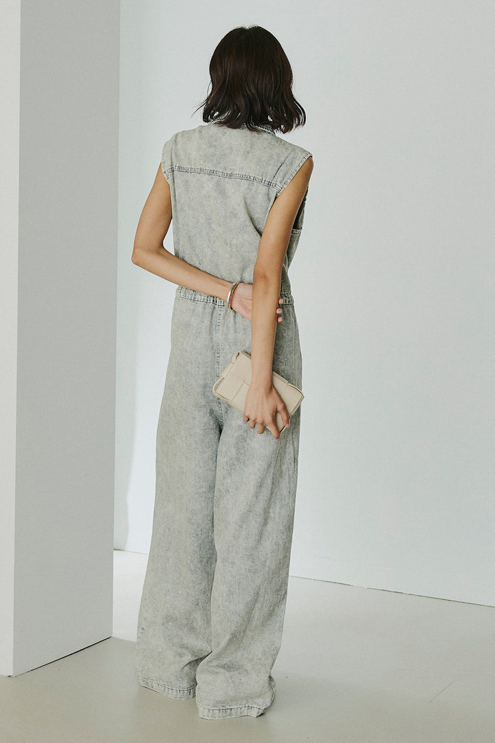 [SET]ケミカルデニムノースリロンパース