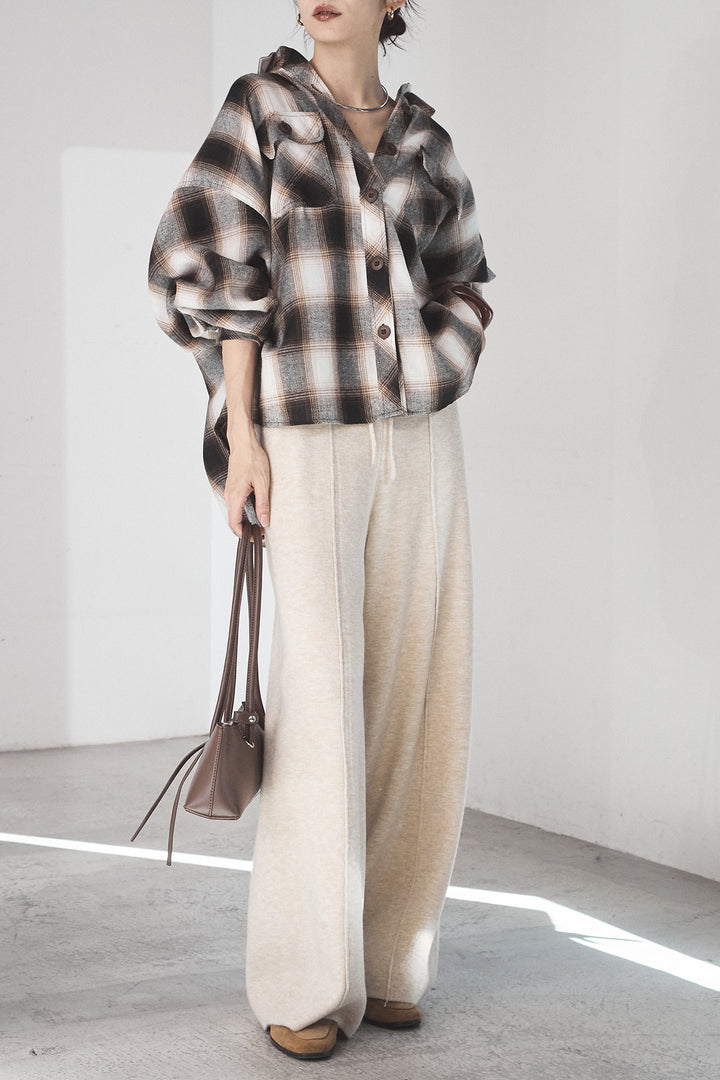 [SET]オンブレーチェックビッグシルエットCPOシャツ+センターラインニットパンツ(2set)