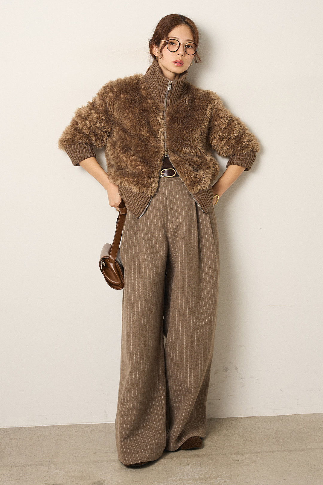 [SET]ハイネックボアブルゾン+ウールライクストライプパンツ(2set)