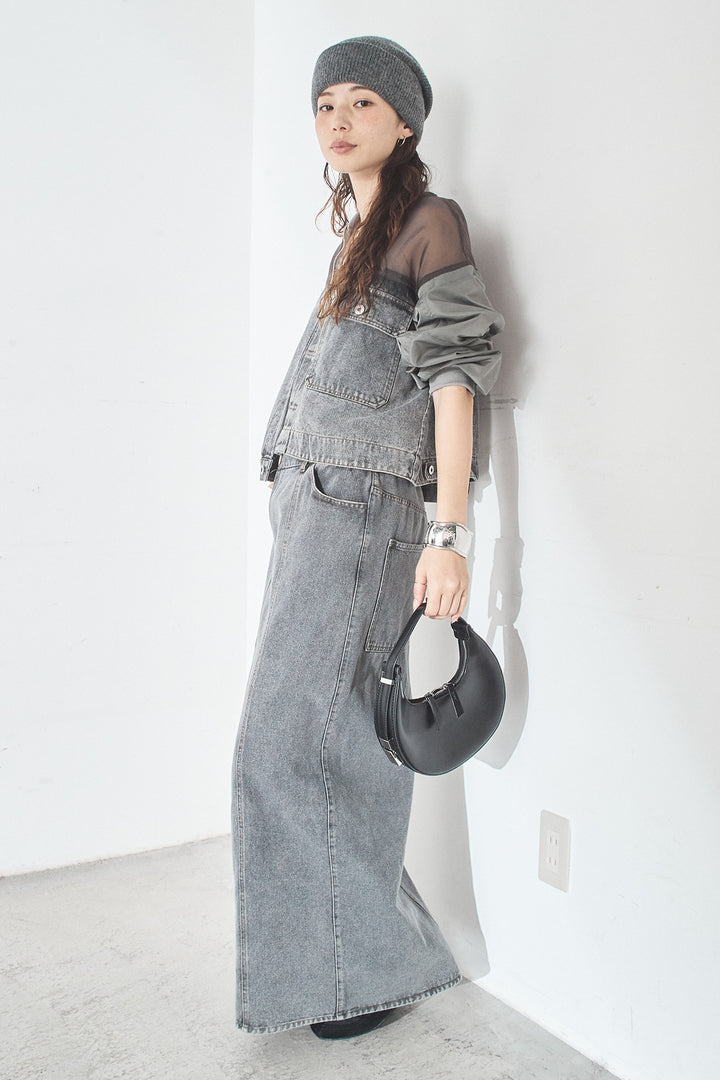 [SET]デニムコンビネーションブルゾン+フロントジップデニムスカート(2set)