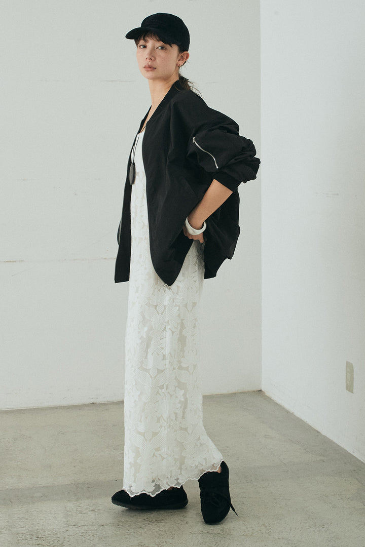 [SET]袖シャーリングオーバーサイズMA1+総レースキャミワンピース(2set)