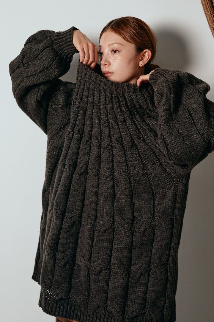 求心柄ニットトップス/コーヒー