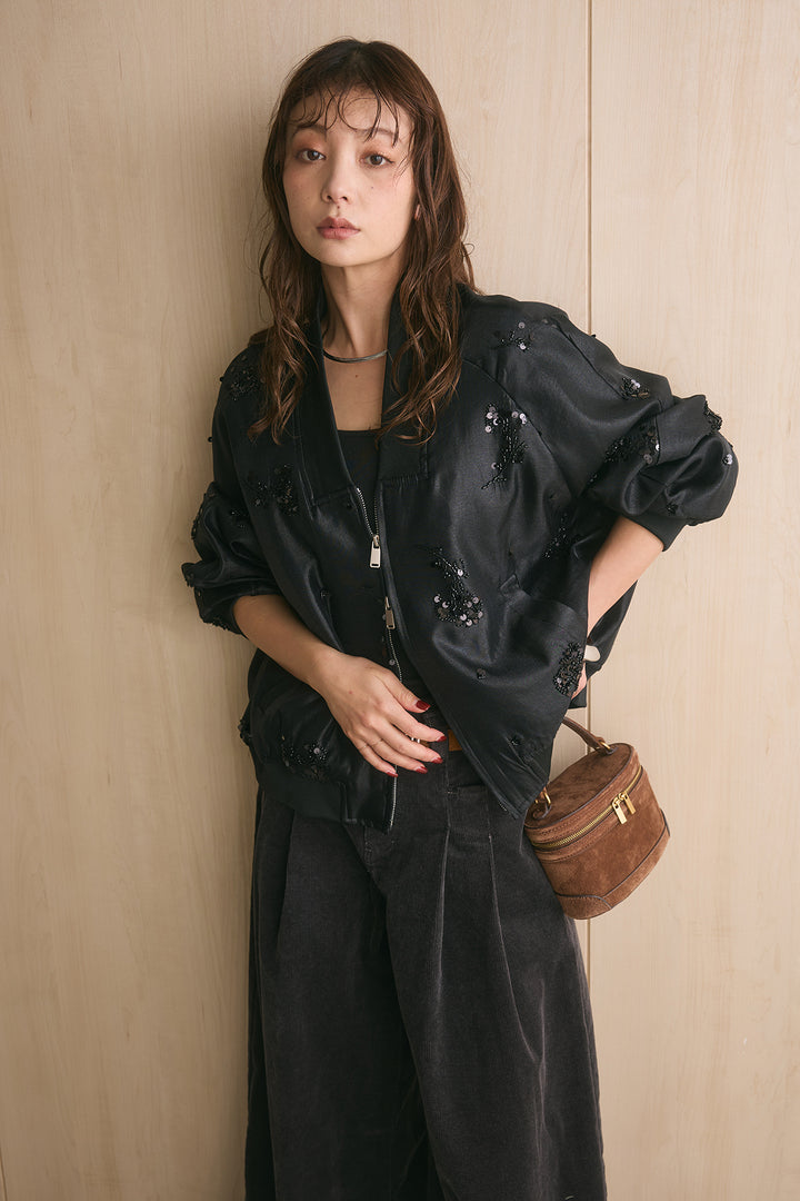 [SET]ビジュー付きワイドブルゾン+ポケットタックコーデュロイパンツ(2set)
