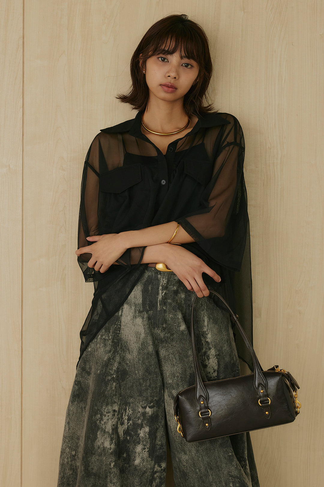 [SET]バックロングシアーシャツ+ニュアンスダイボリュームパンツ(2set)