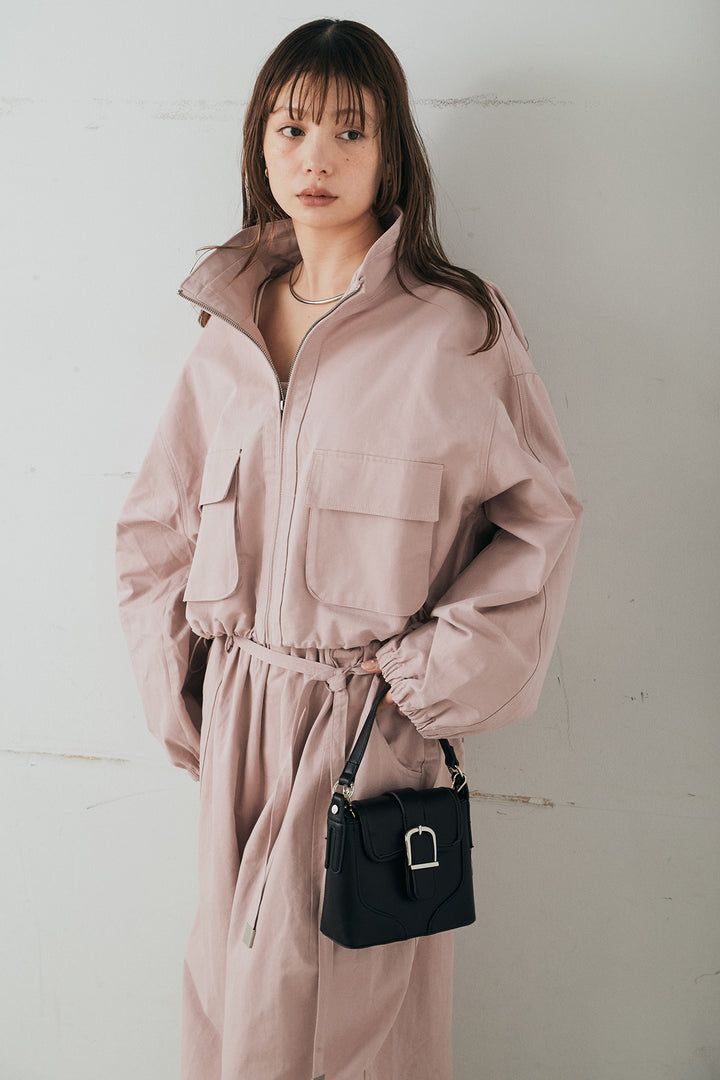 [SET]スタンドネックブルゾン+紐付きカーブワイドパンツ(2set)