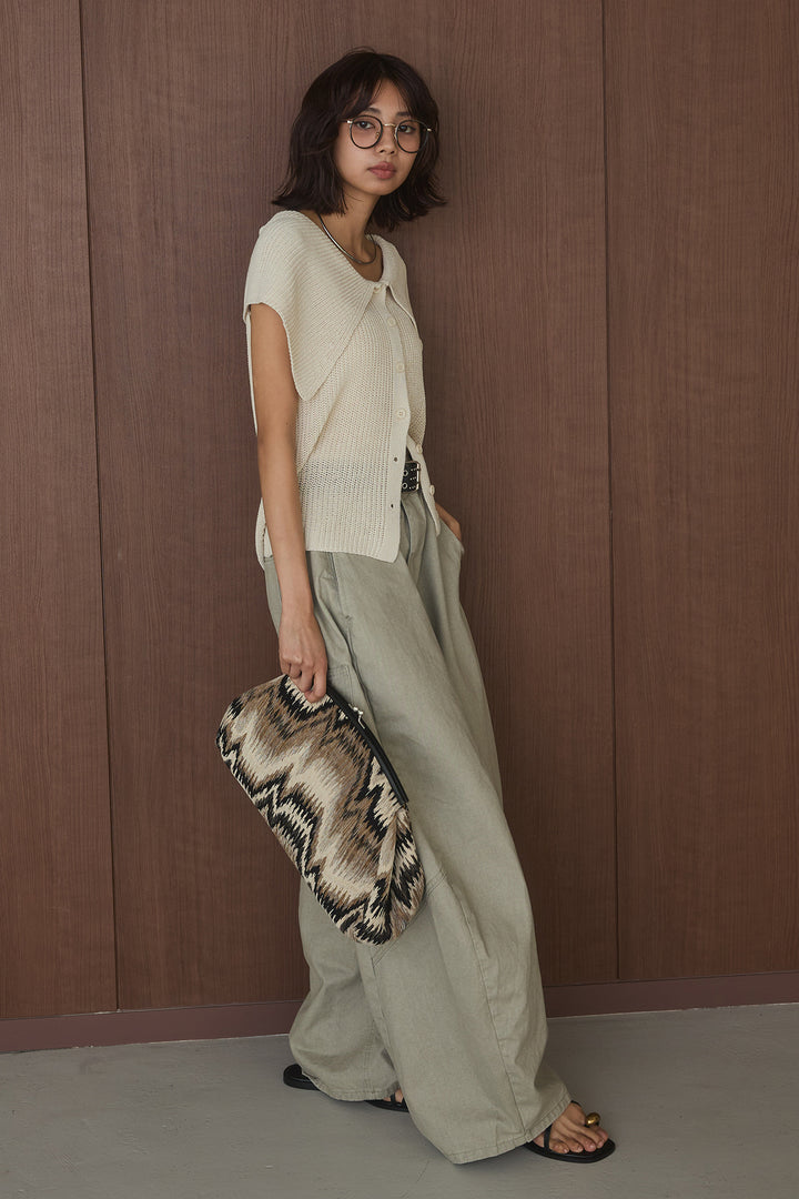 [SET]ビッグカラーボタンニットトップス+ベルト付きカラーデニムパンツ(2set)