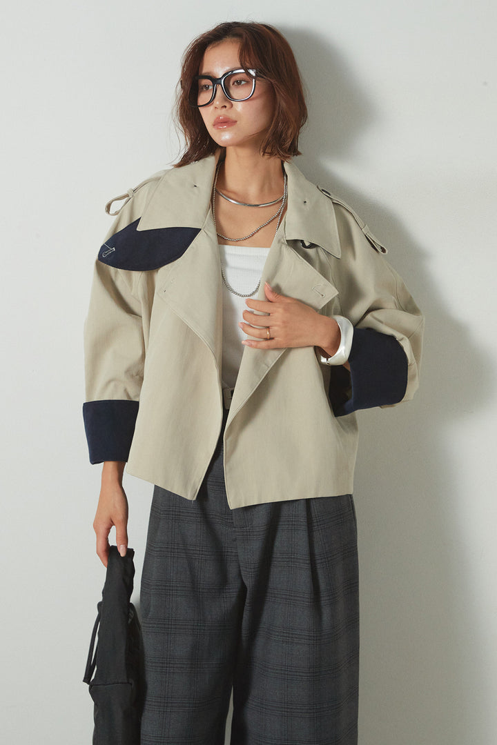 [SET]ハイネック配色ジャケット+フェイクレザーベルト付きタータンチェックパンツ(2set)