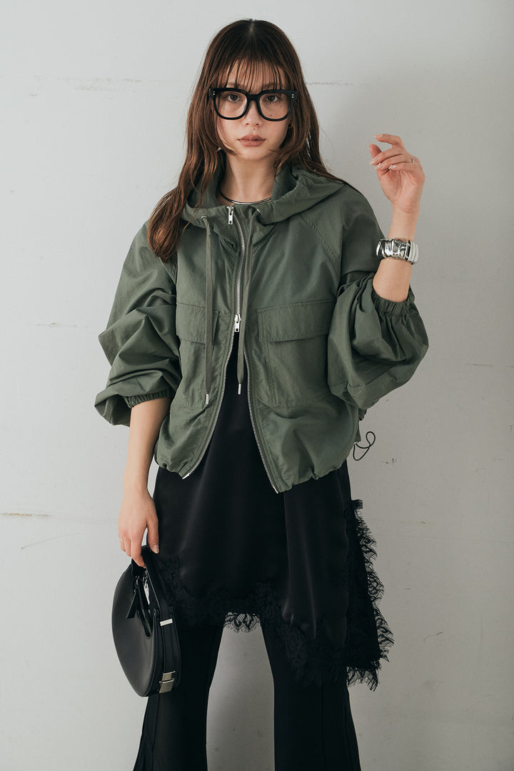 [SET]ナイロンボリュームWジップパーカーブルゾン+細編みベルト付きパンツ(2set)