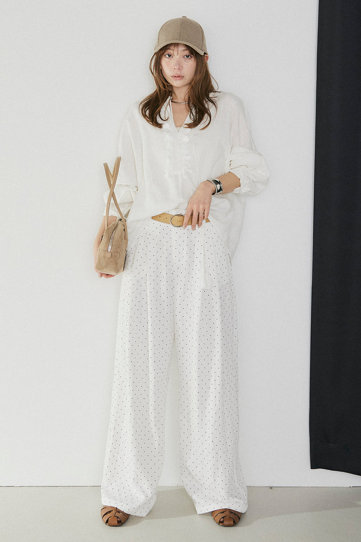 [SET]フロントタッセル付きブラウス+ミニドットタックワイドパンツ(2set)
