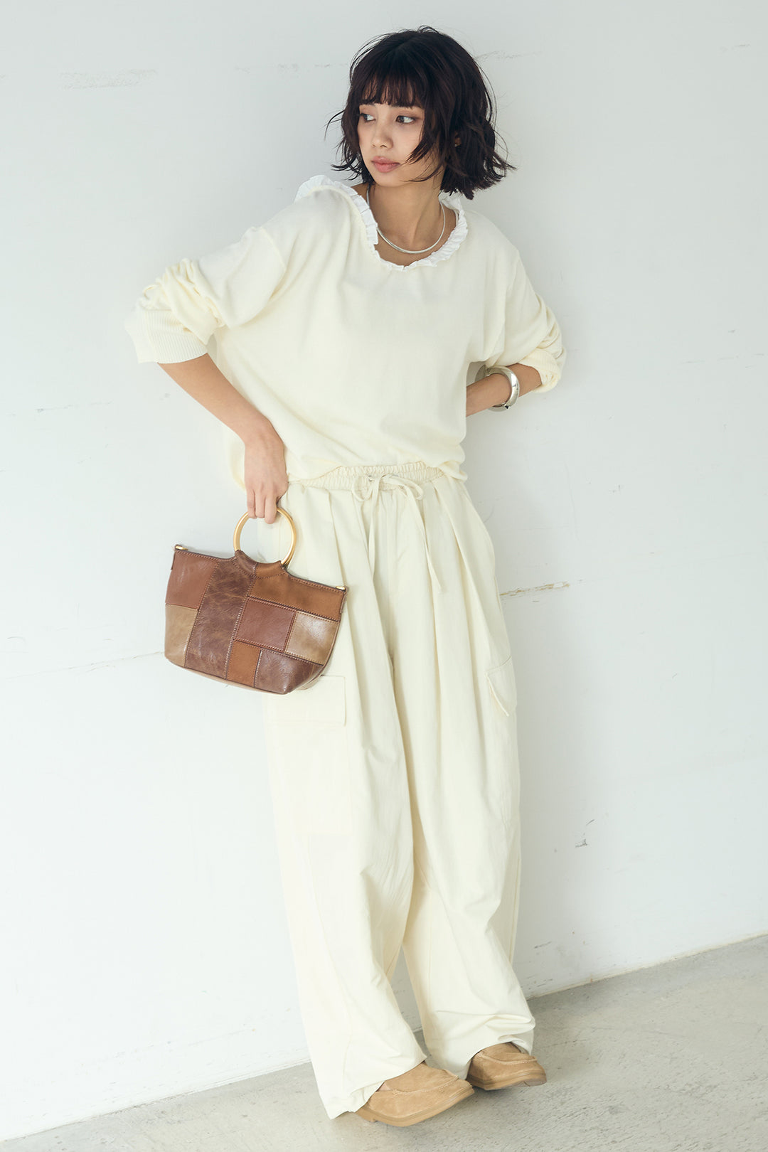 [SET]クールクール異素材コンビオフショルプルオーバー+撥水ジョガーパンツ(2set)