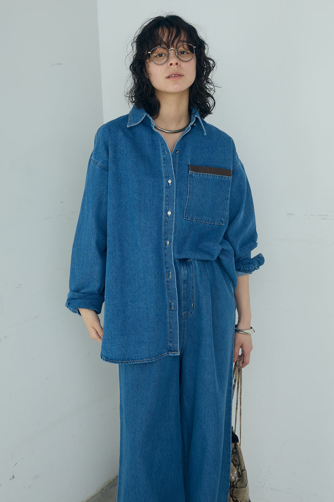 [SET]ライトオンスデニムシャツ+ライトオンスデニムルーズパンツ(2set)