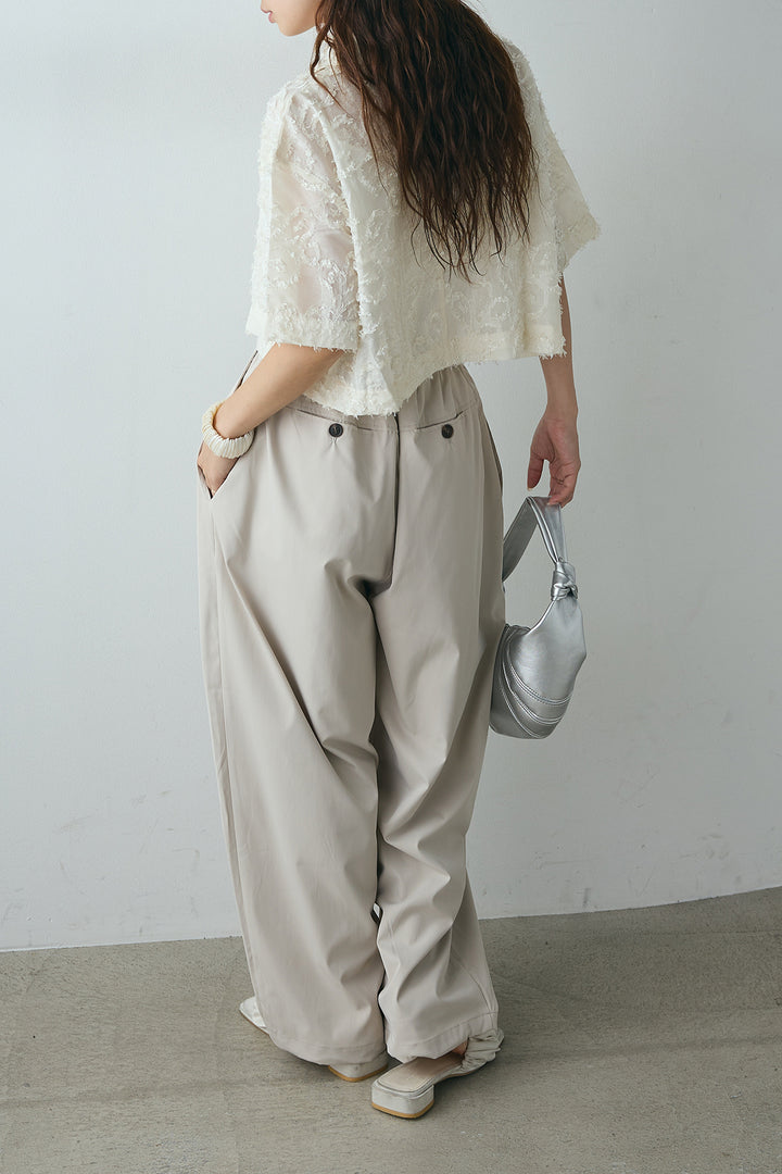 [SET]半袖オープンカラージャガード柄シャツ+タックワイドリラックスパンツ(2set)