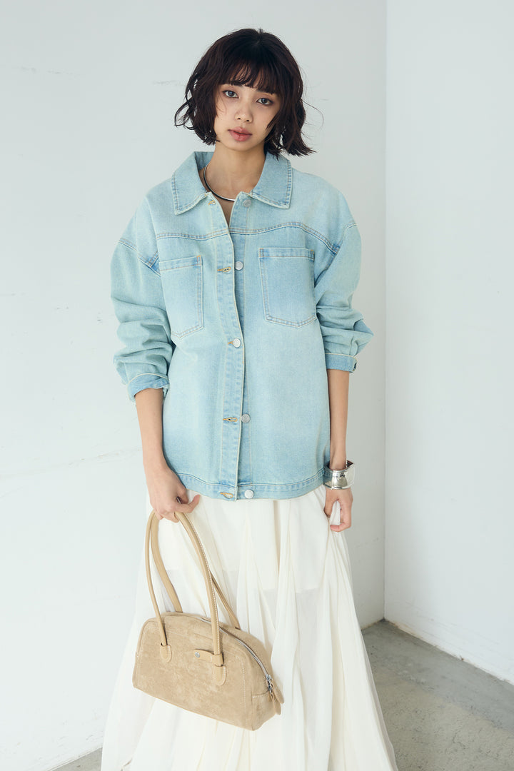 [SET]デニムオーバーサイズジャケット+シアーフリルキャミワンピース(2set)