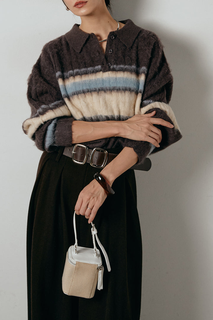 アルパカタッチボーダーポロニット/ブラウン