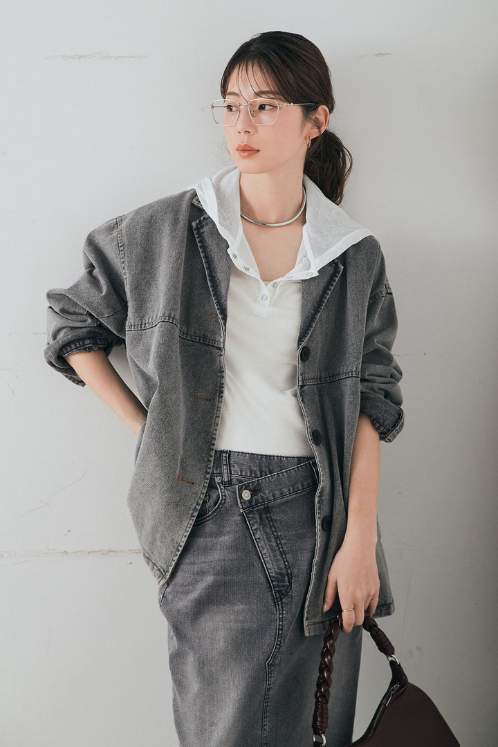 [SET]オーバーデニムジャケット+ウエストクロスデニムタイトスカート(2set)