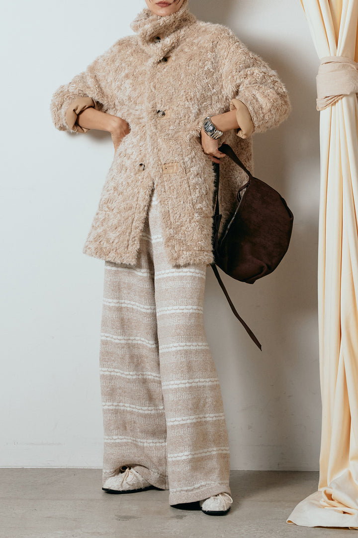 [SET]リバーシブルボアアウター+マルチライン柄リラックスニットパンツ(2set)